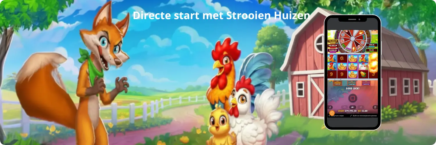 Bigger Barn House Bonanza slot waarbij gouden eieren de free spins activeren en veranderen in strooien huizen